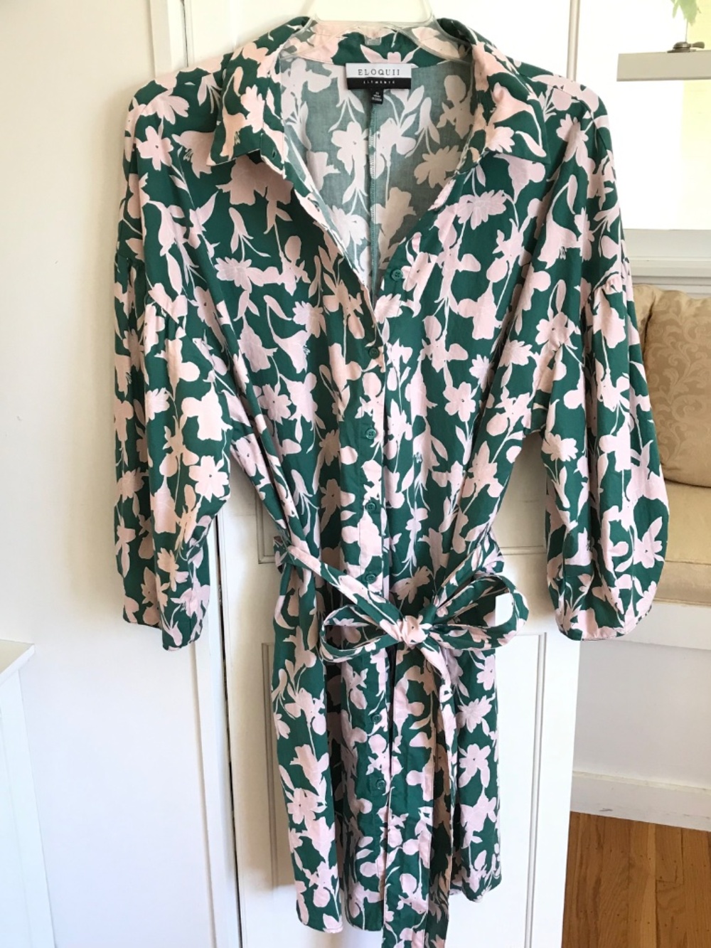 ELOQUII Cotton Blossom Print Shirt Dress with Puff Sleeves Plus Size 22 - Picture 4 of 16